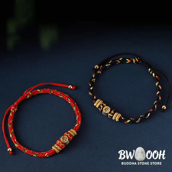 Buddha Stones Chinese Zodiac Natal Buddha Silver Luck Braided String Bracelet - Bracelet