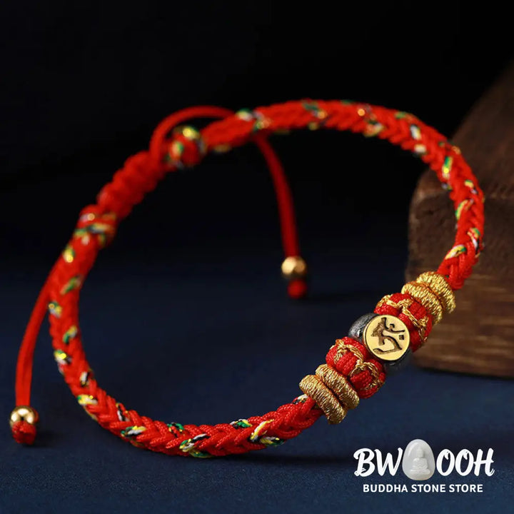 Buddha Stones Chinese Zodiac Natal Buddha Silver Luck Braided String Bracelet - Bracelet