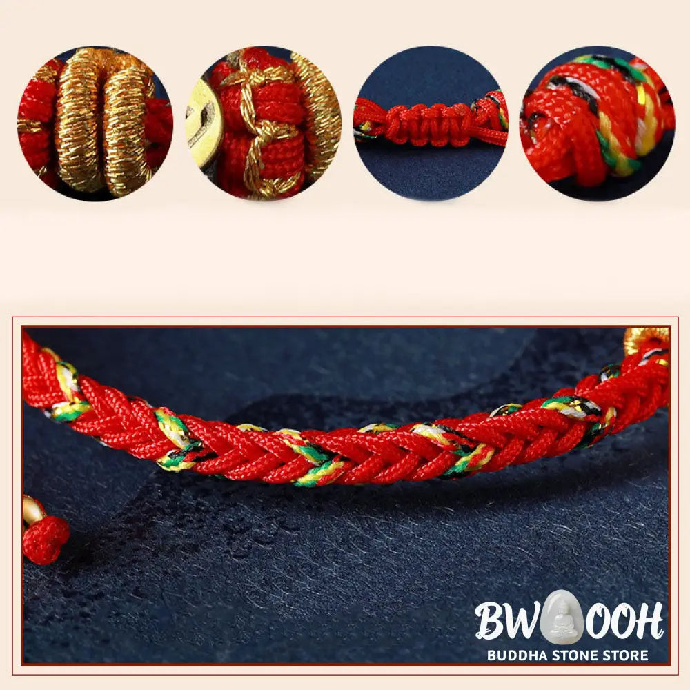 Buddha Stones Chinese Zodiac Natal Buddha Silver Luck Braided String Bracelet - Bracelet