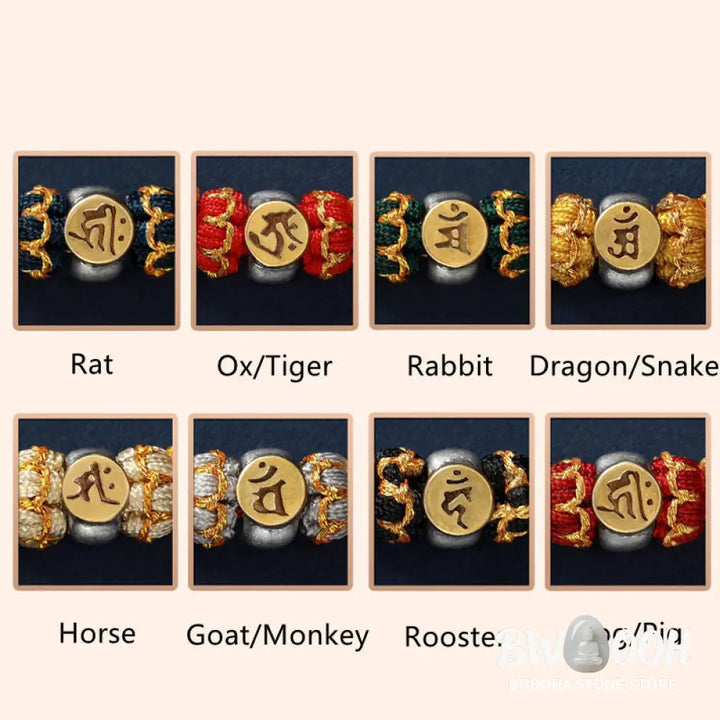 Buddha Stones Chinese Zodiac Natal Buddha Silver Luck Braided String Bracelet - Bracelet