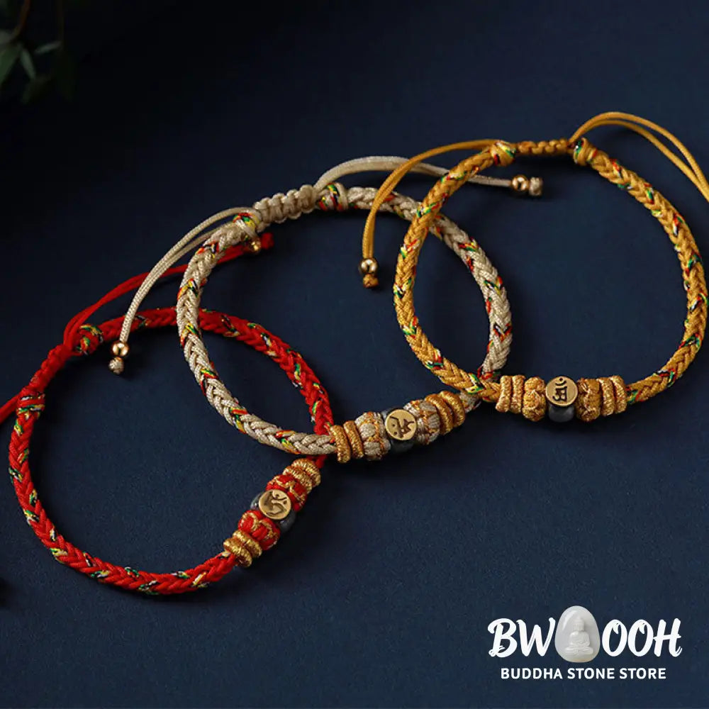 Buddha Stones Chinese Zodiac Natal Buddha Silver Luck Braided String Bracelet - Bracelet