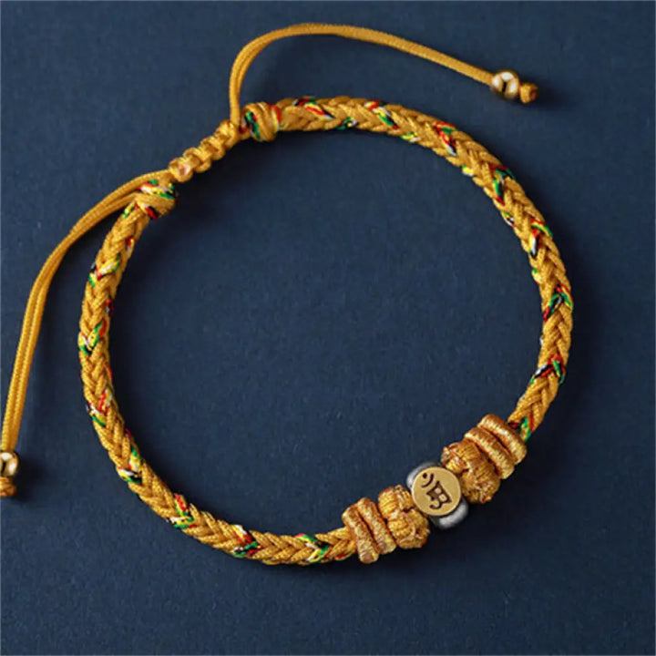 Buddha Stones Chinese Zodiac Natal Buddha Silver Luck Braided String Bracelet - Dragon/Snake(Bracelet Size 18-28cm)