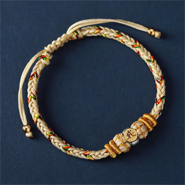 Buddha Stones Chinese Zodiac Natal Buddha Silver Luck Braided String Bracelet - Horse(Bracelet Size 18-28cm) - Bracelet