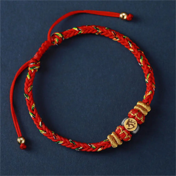 Buddha Stones Chinese Zodiac Natal Buddha Silver Luck Braided String Bracelet - Ox/Tiger(Bracelet Size 18-28cm)