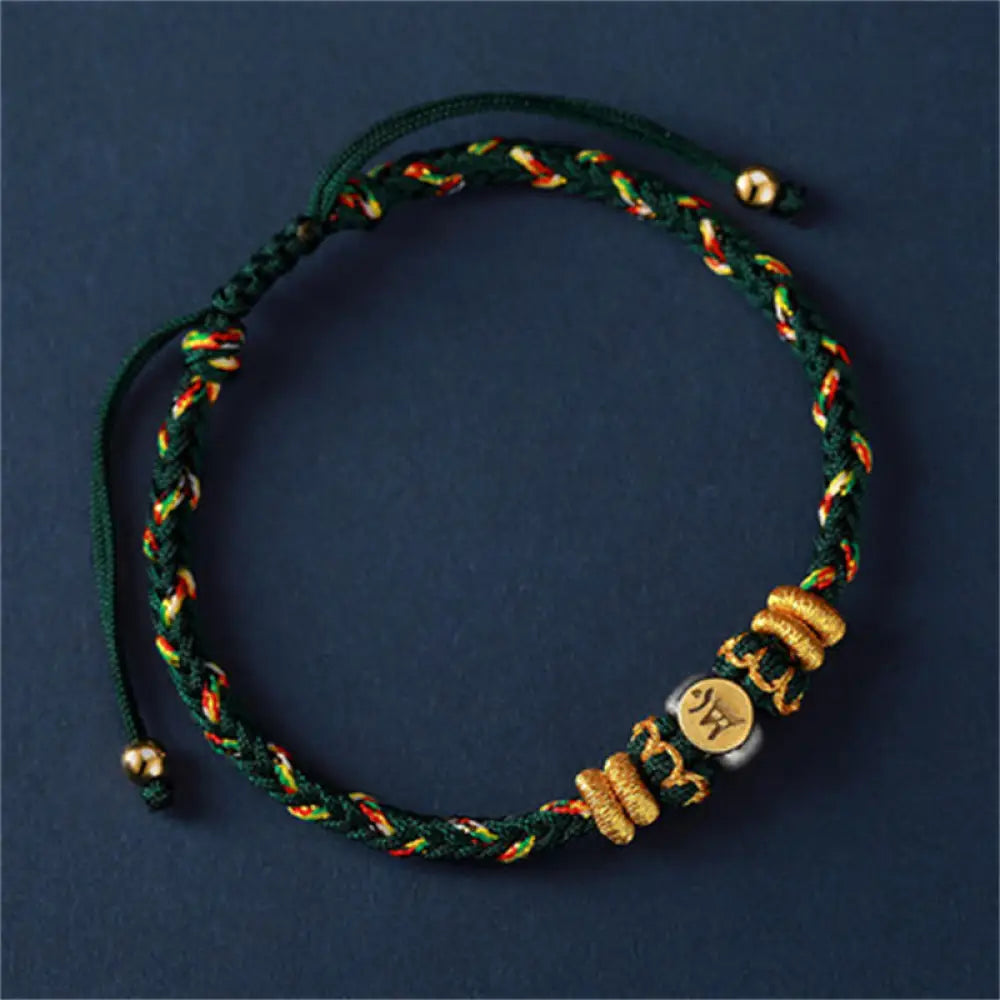 Buddha Stones Chinese Zodiac Natal Buddha Silver Luck Braided String Bracelet - Rabbit(Bracelet Size 18-28cm) - Bracelet