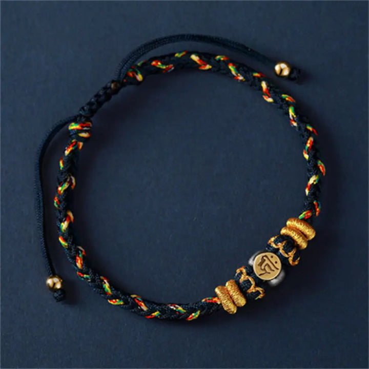 Buddha Stones Chinese Zodiac Natal Buddha Silver Luck Braided String Bracelet - Rat(Bracelet Size 18-28cm) - Bracelet