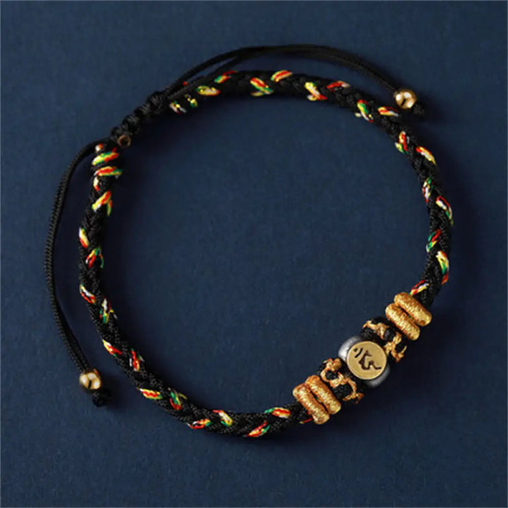 Buddha Stones Chinese Zodiac Natal Buddha Silver Luck Braided String Bracelet - Rooster(Bracelet Size 18-28cm)