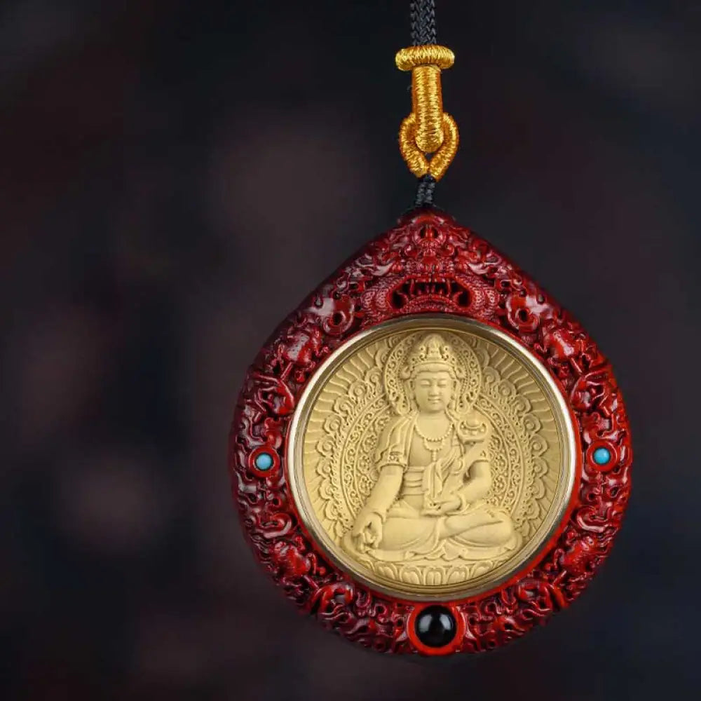 Buddha Stones Chinese Zodiac Natal Buddha Small Leaf Red Sandalwood Ebony Longevity Necklace Pendant - BWOOOH