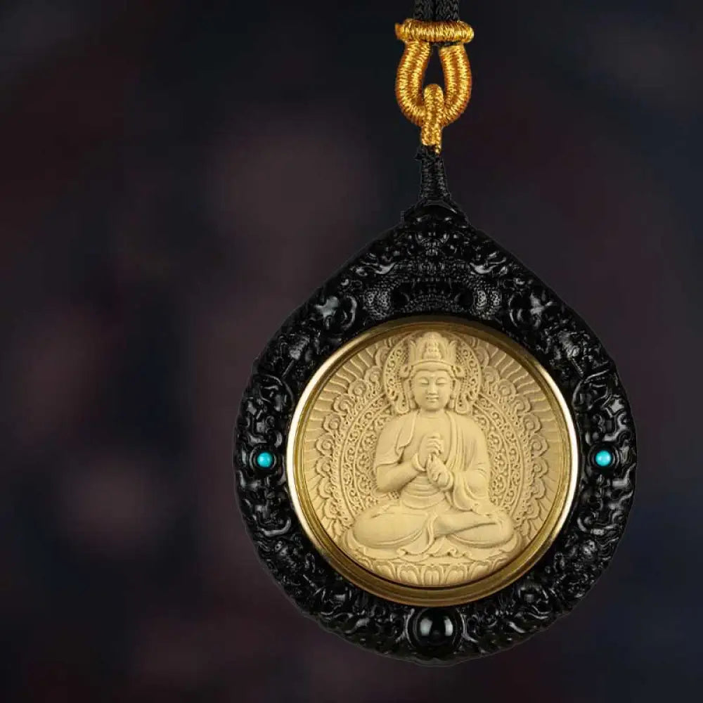 Buddha Stones Chinese Zodiac Natal Buddha Small Leaf Red Sandalwood Ebony Longevity Necklace Pendant - BWOOOH