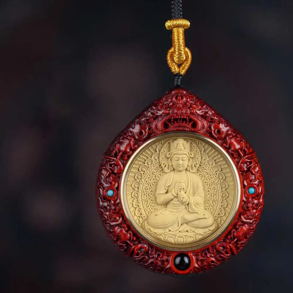Buddha Stones Chinese Zodiac Natal Buddha Small Leaf Red Sandalwood Ebony Longevity Necklace Pendant - BWOOOH