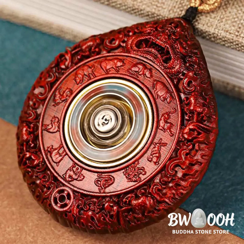 Buddha Stones Chinese Zodiac Natal Buddha Small Leaf Red Sandalwood Ebony Longevity Necklace Pendant - BWOOOH
