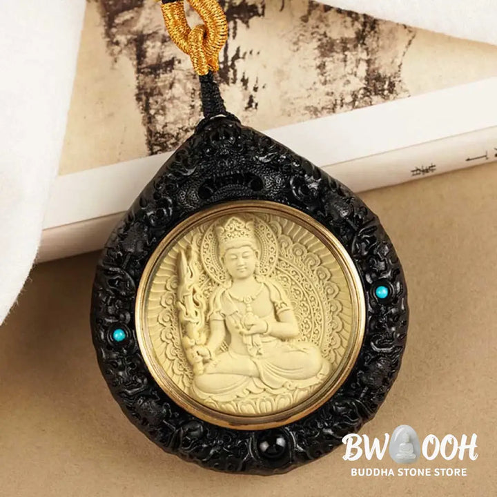 Buddha Stones Chinese Zodiac Natal Buddha Small Leaf Red Sandalwood Ebony Longevity Necklace Pendant - BWOOOH