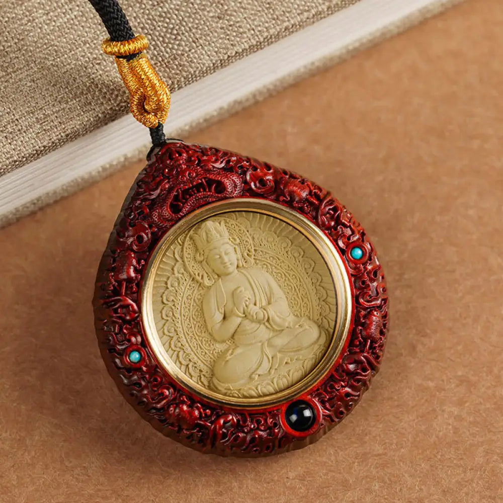 Buddha Stones Chinese Zodiac Natal Buddha Small Leaf Red Sandalwood Ebony Longevity Necklace Pendant - BWOOOH