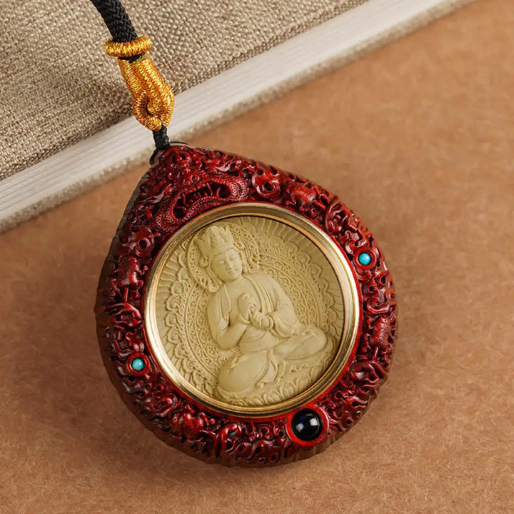 Buddha Stones Chinese Zodiac Natal Buddha Small Leaf Red Sandalwood Ebony Longevity Necklace Pendant - BWOOOH