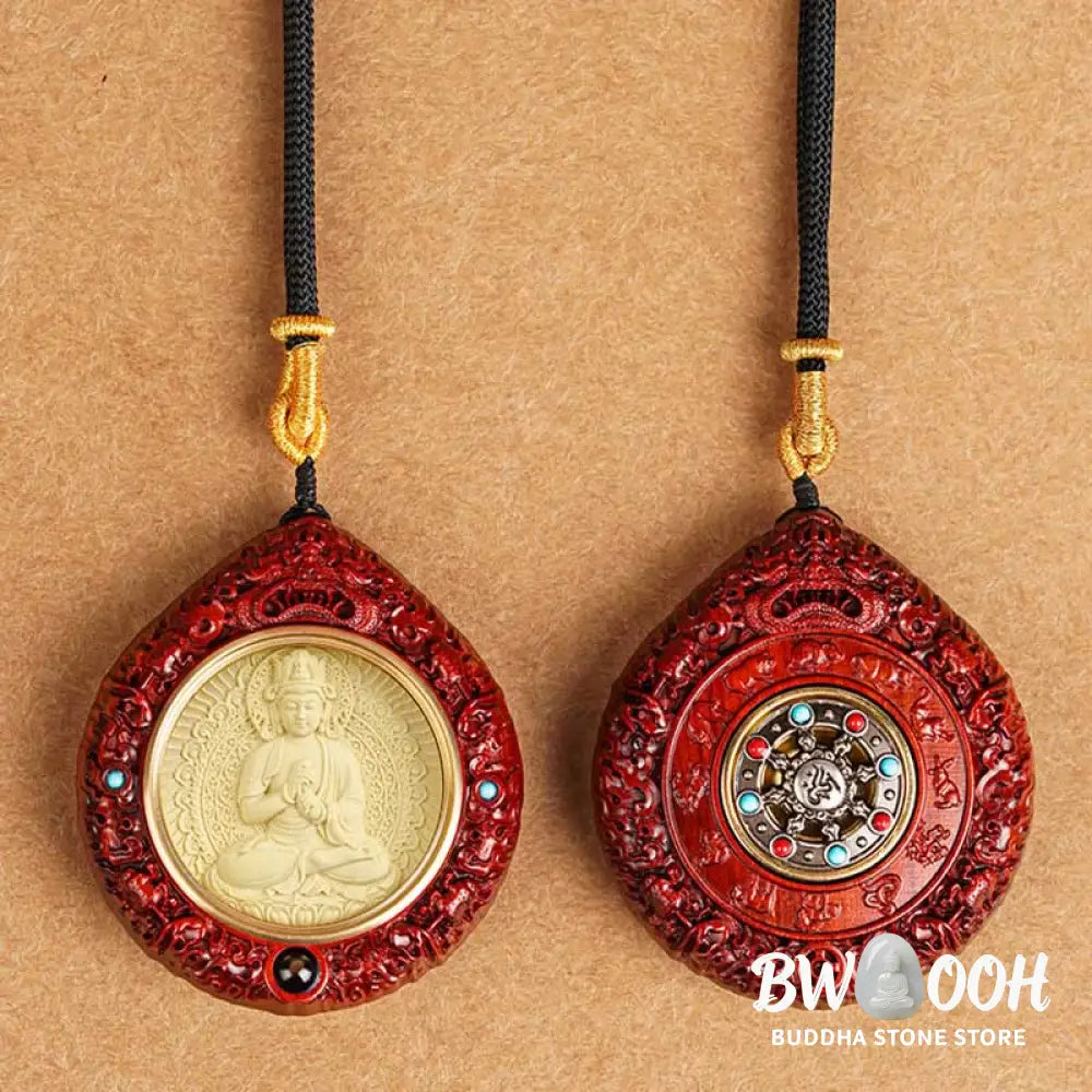 Buddha Stones Chinese Zodiac Natal Buddha Small Leaf Red Sandalwood Ebony Longevity Necklace Pendant - BWOOOH