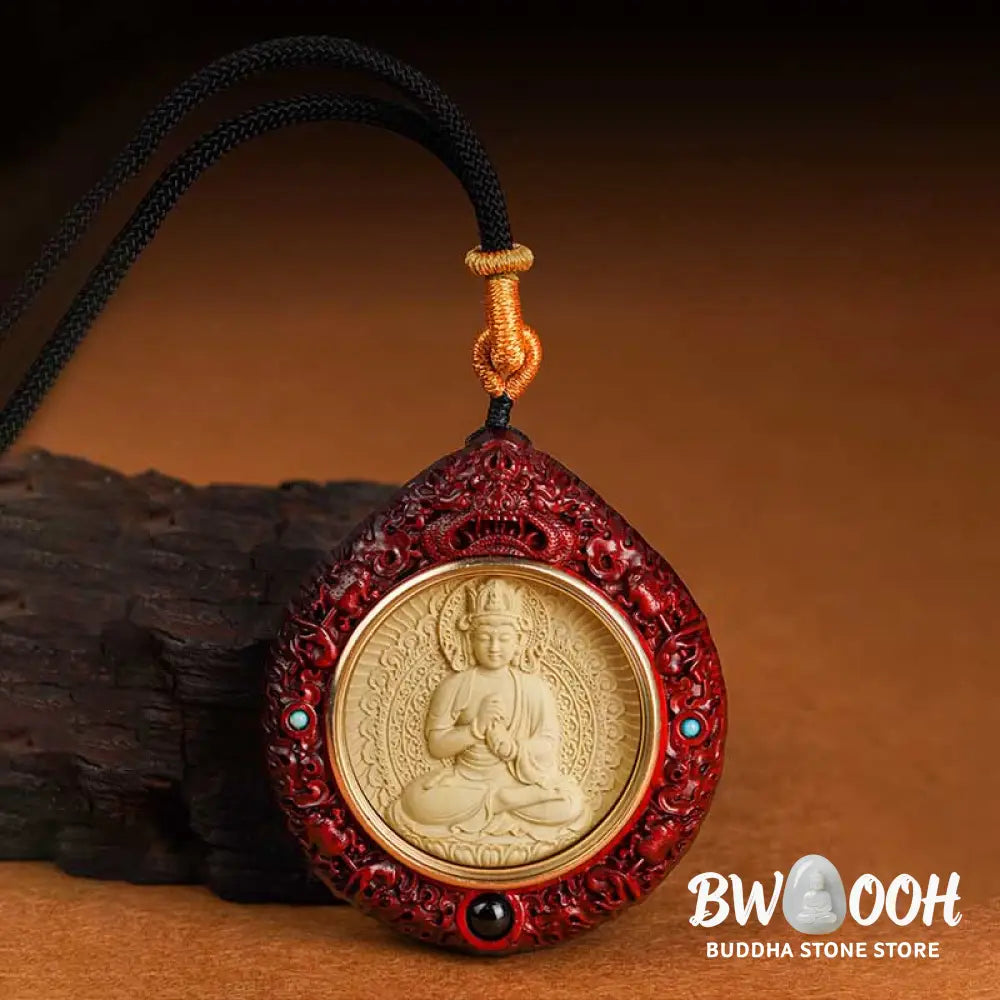 Buddha Stones Chinese Zodiac Natal Buddha Small Leaf Red Sandalwood Ebony Longevity Necklace Pendant - BWOOOH