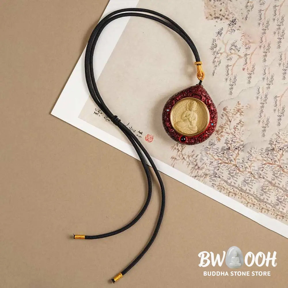 Buddha Stones Chinese Zodiac Natal Buddha Small Leaf Red Sandalwood Ebony Longevity Necklace Pendant - BWOOOH