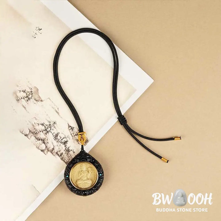 Buddha Stones Chinese Zodiac Natal Buddha Small Leaf Red Sandalwood Ebony Longevity Necklace Pendant - BWOOOH