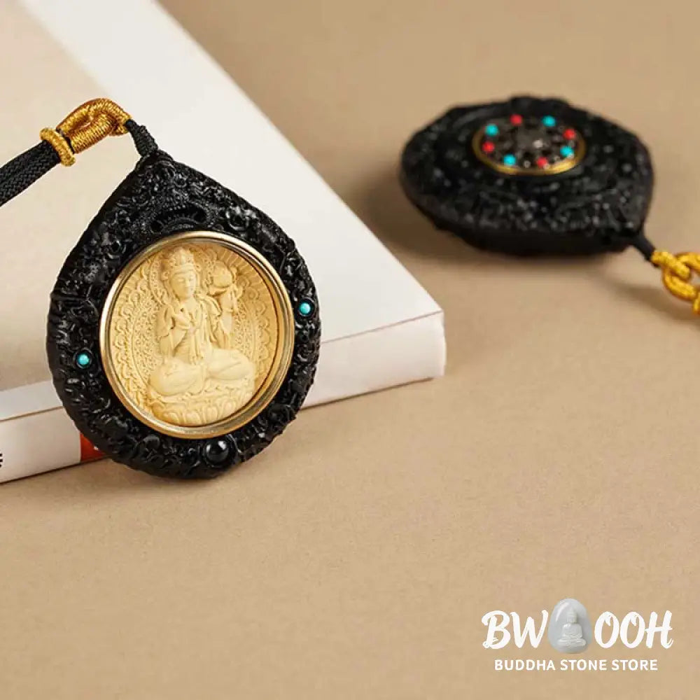 Buddha Stones Chinese Zodiac Natal Buddha Small Leaf Red Sandalwood Ebony Longevity Necklace Pendant - BWOOOH