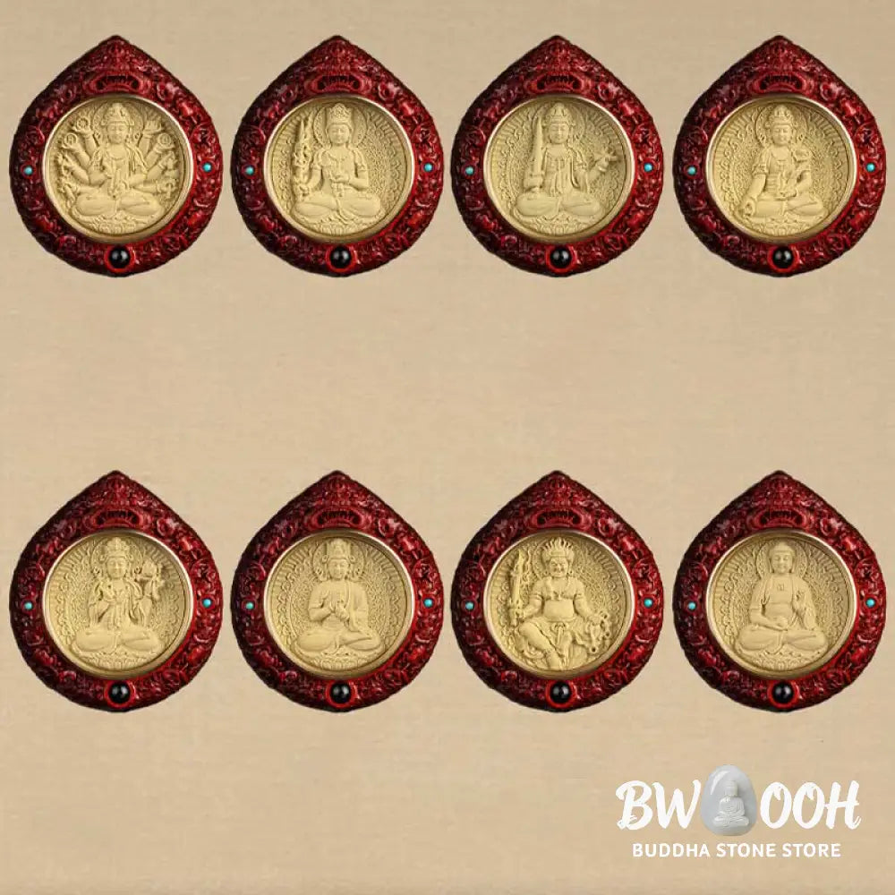 Buddha Stones Chinese Zodiac Natal Buddha Small Leaf Red Sandalwood Ebony Longevity Necklace Pendant - BWOOOH