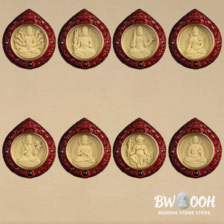 Buddha Stones Chinese Zodiac Natal Buddha Small Leaf Red Sandalwood Ebony Longevity Necklace Pendant - BWOOOH