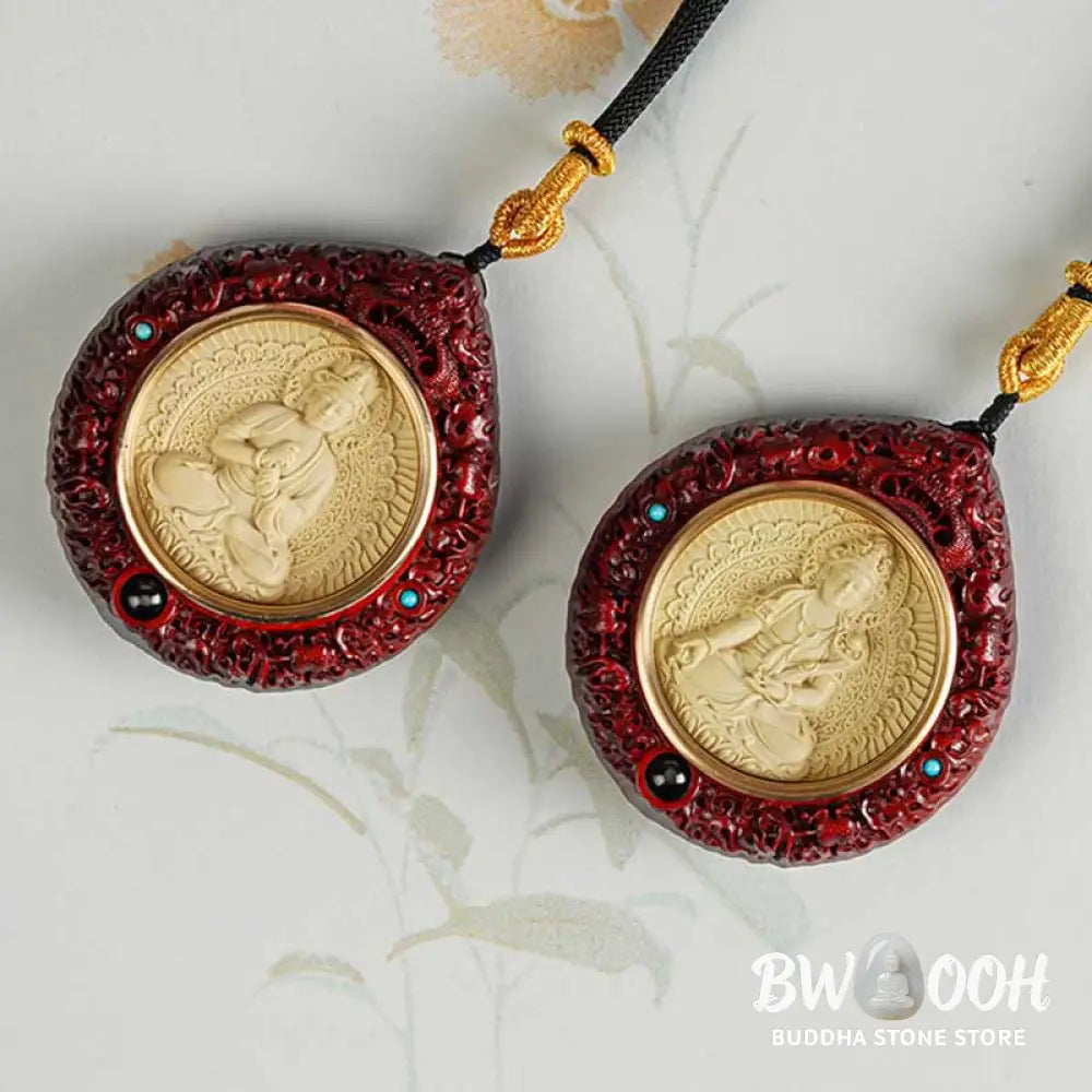 Buddha Stones Chinese Zodiac Natal Buddha Small Leaf Red Sandalwood Ebony Longevity Necklace Pendant - BWOOOH