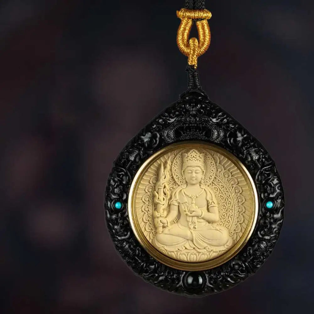 Buddha Stones Chinese Zodiac Natal Buddha Small Leaf Red Sandalwood Ebony Longevity Necklace Pendant - BWOOOH