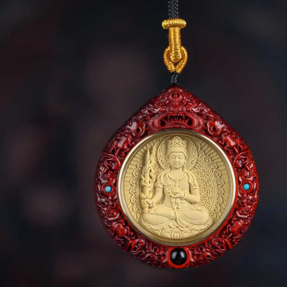 Buddha Stones Chinese Zodiac Natal Buddha Small Leaf Red Sandalwood Ebony Longevity Necklace Pendant - BWOOOH
