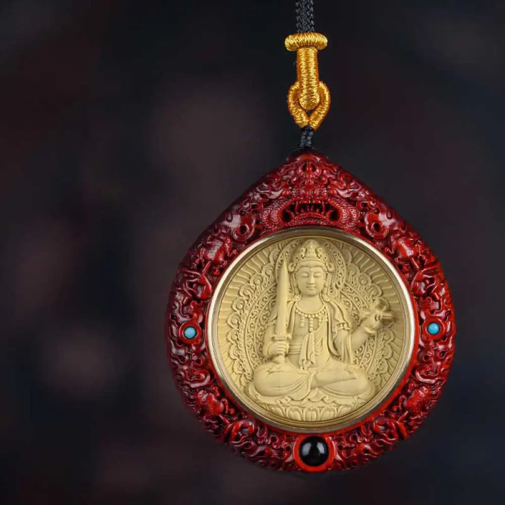 Buddha Stones Chinese Zodiac Natal Buddha Small Leaf Red Sandalwood Ebony Longevity Necklace Pendant - BWOOOH