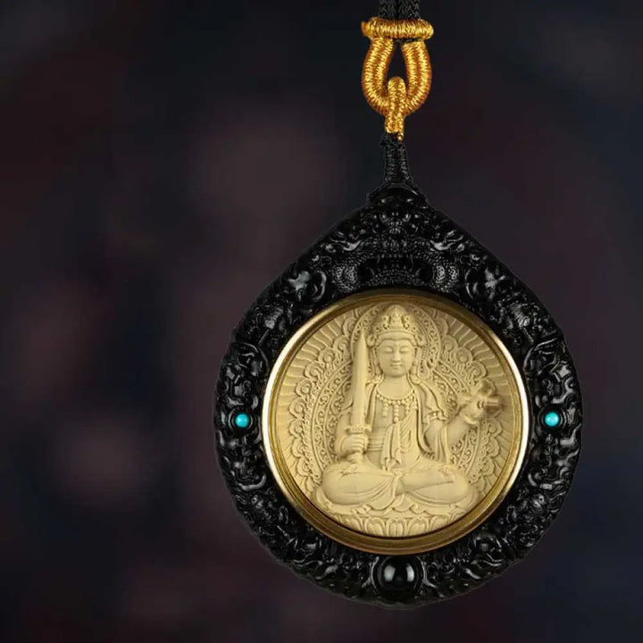 Buddha Stones Chinese Zodiac Natal Buddha Small Leaf Red Sandalwood Ebony Longevity Necklace Pendant - BWOOOH