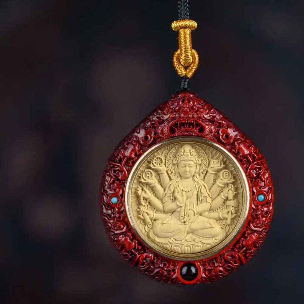 Buddha Stones Chinese Zodiac Natal Buddha Small Leaf Red Sandalwood Ebony Longevity Necklace Pendant - BWOOOH