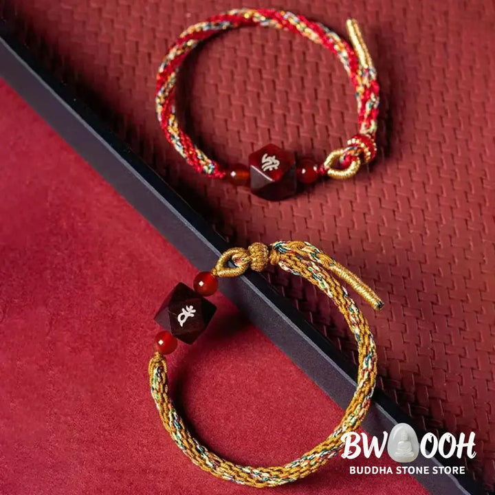 Buddha Stones Chinese Zodiac Natal Buddha Small Leaf Red Sandalwood Red String Protection Bracelet - BWOOOH - Bracelet