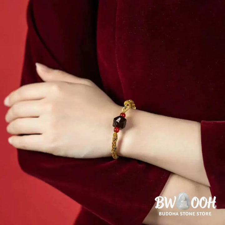 Buddha Stones Chinese Zodiac Natal Buddha Small Leaf Red Sandalwood Red String Protection Bracelet - BWOOOH - Bracelet