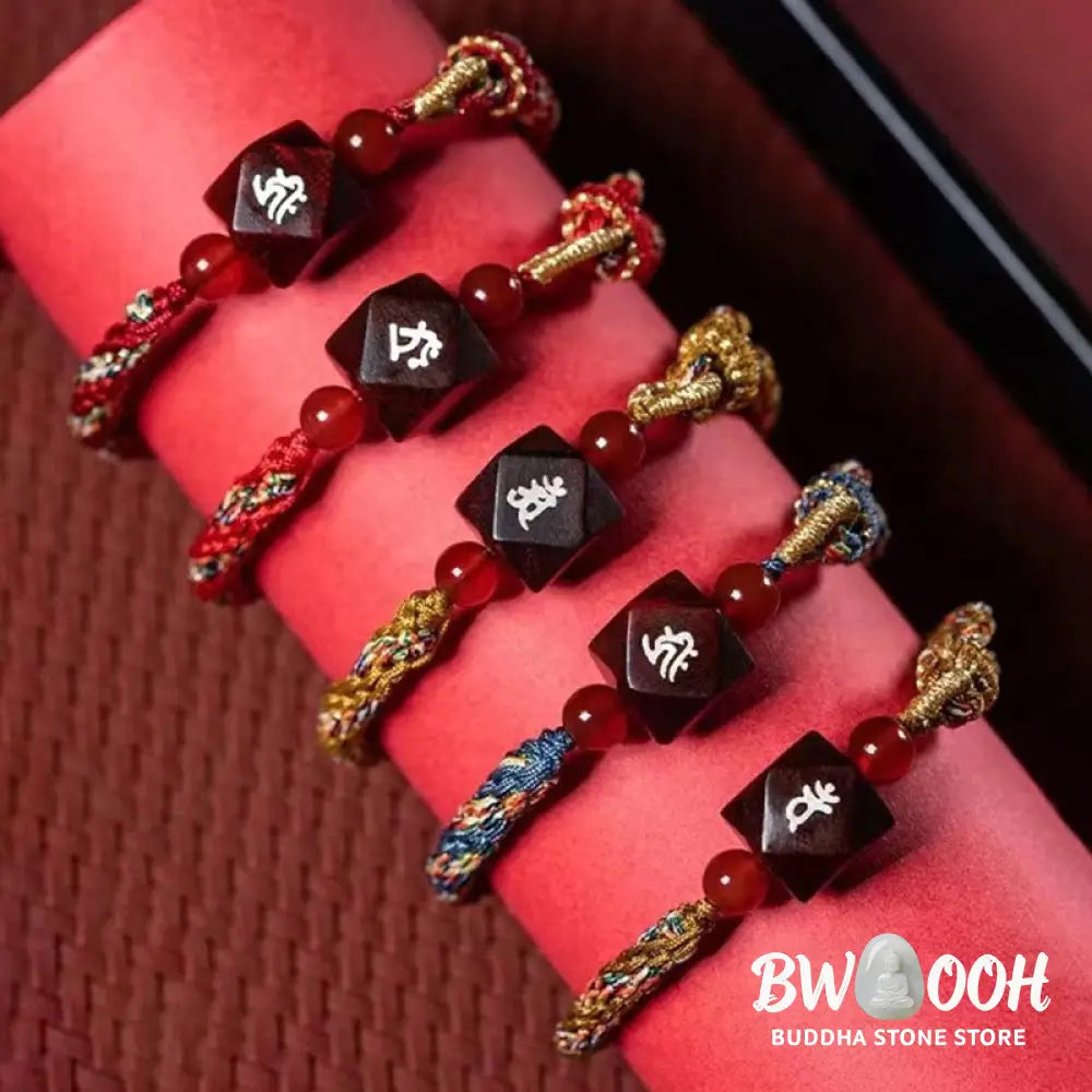 Buddha Stones Chinese Zodiac Natal Buddha Small Leaf Red Sandalwood Red String Protection Bracelet - BWOOOH - Bracelet