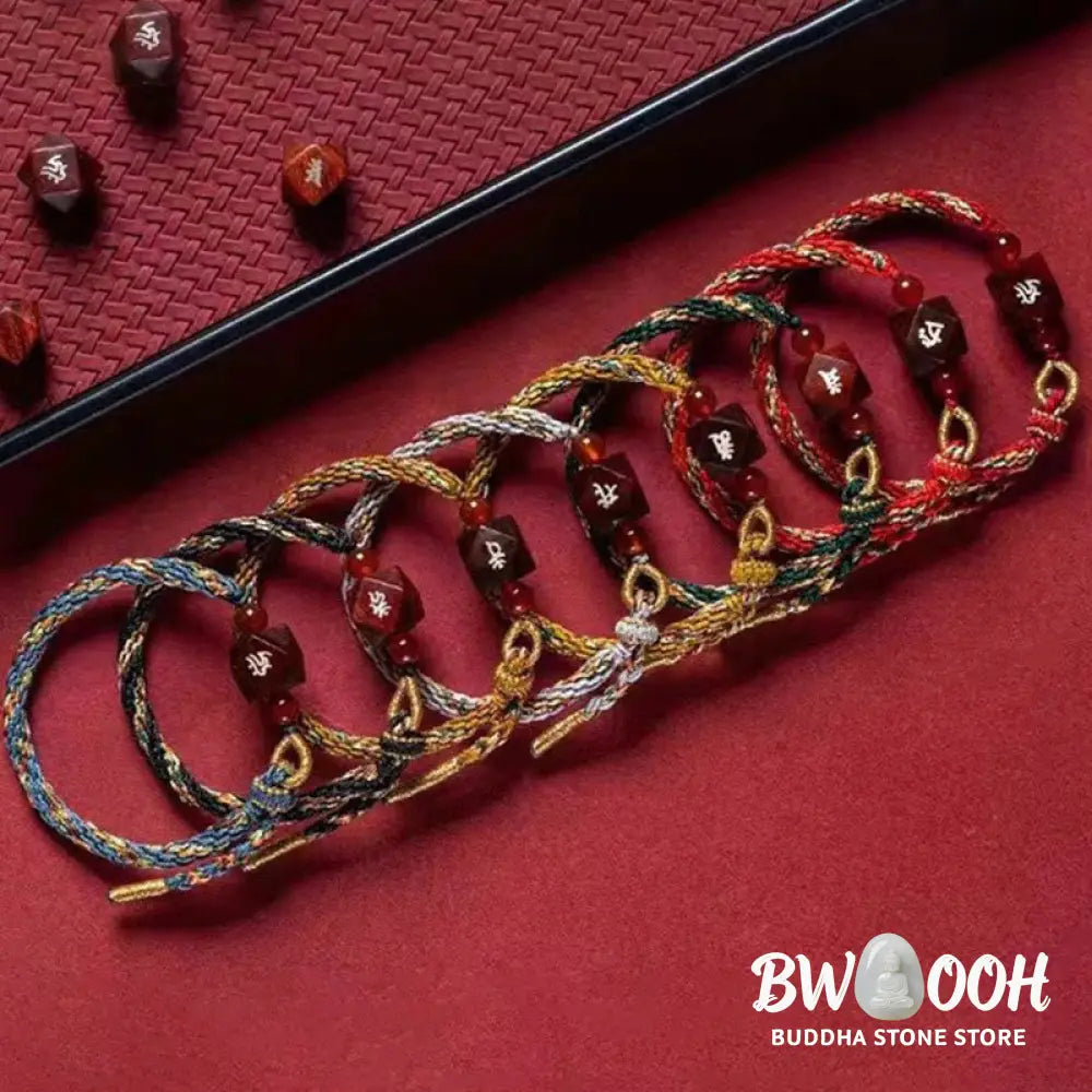 Buddha Stones Chinese Zodiac Natal Buddha Small Leaf Red Sandalwood Red String Protection Bracelet - BWOOOH - Bracelet