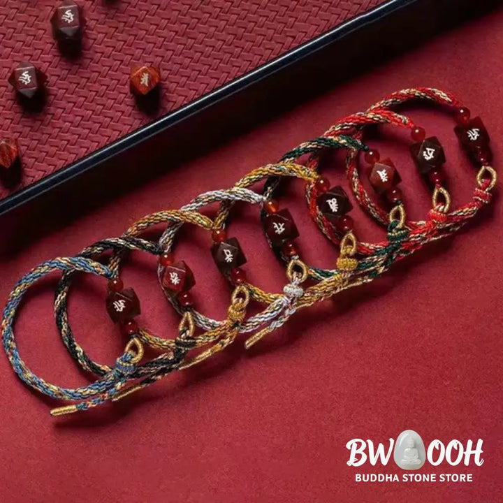 Buddha Stones Chinese Zodiac Natal Buddha Small Leaf Red Sandalwood Red String Protection Bracelet - BWOOOH - Bracelet