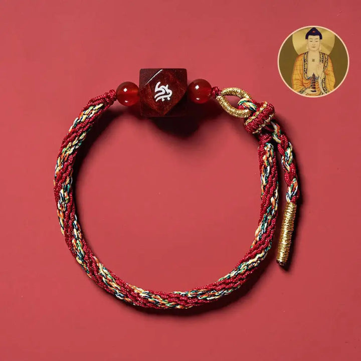 Buddha Stones Chinese Zodiac Natal Buddha Small Leaf Red Sandalwood Red String Protection Bracelet - BWOOOH
