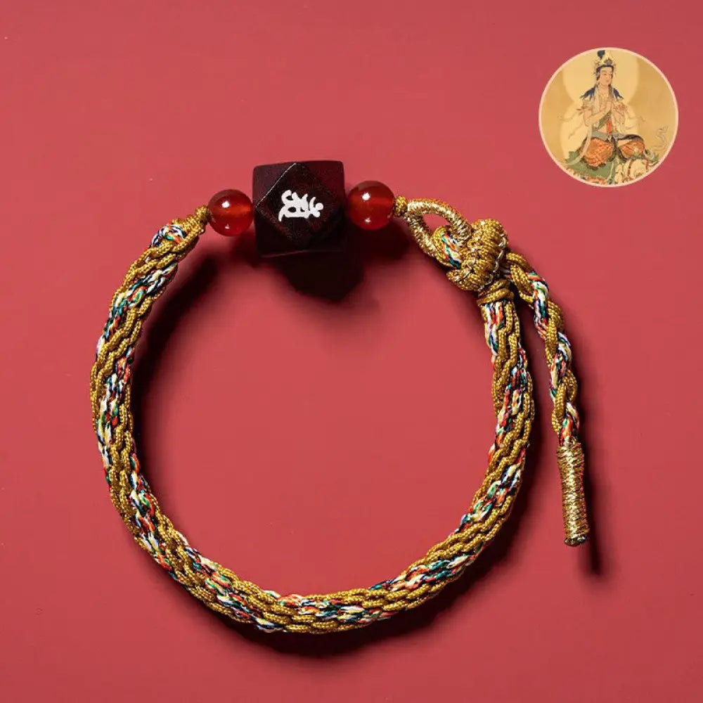 Buddha Stones Chinese Zodiac Natal Buddha Small Leaf Red Sandalwood Red String Protection Bracelet - BWOOOH