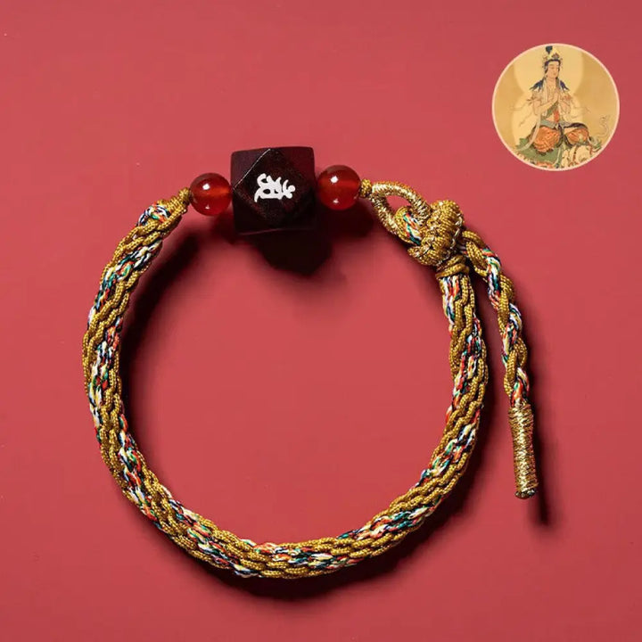 Buddha Stones Chinese Zodiac Natal Buddha Small Leaf Red Sandalwood Red String Protection Bracelet - BWOOOH