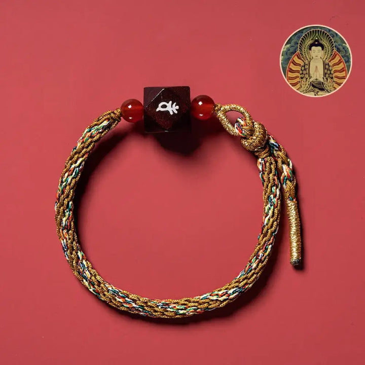 Buddha Stones Chinese Zodiac Natal Buddha Small Leaf Red Sandalwood Red String Protection Bracelet - BWOOOH