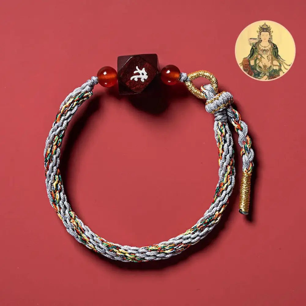 Buddha Stones Chinese Zodiac Natal Buddha Small Leaf Red Sandalwood Red String Protection Bracelet - BWOOOH