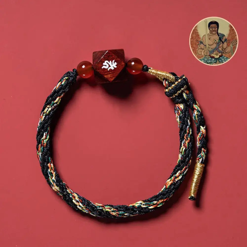 Buddha Stones Chinese Zodiac Natal Buddha Small Leaf Red Sandalwood Red String Protection Bracelet - BWOOOH