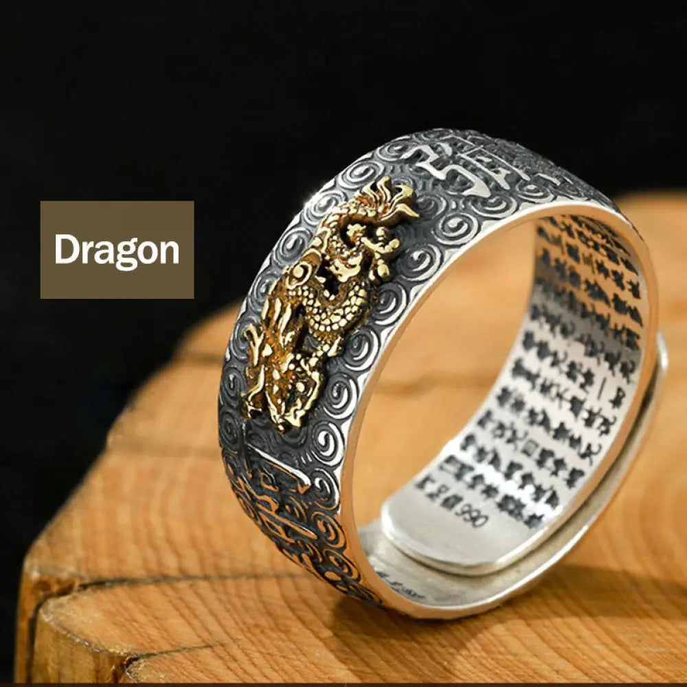 Buddha Stones Chinese Zodiac Natal Buddha Wealth Luck Adjustable Ring - BWOOOH - Dragon - Rings