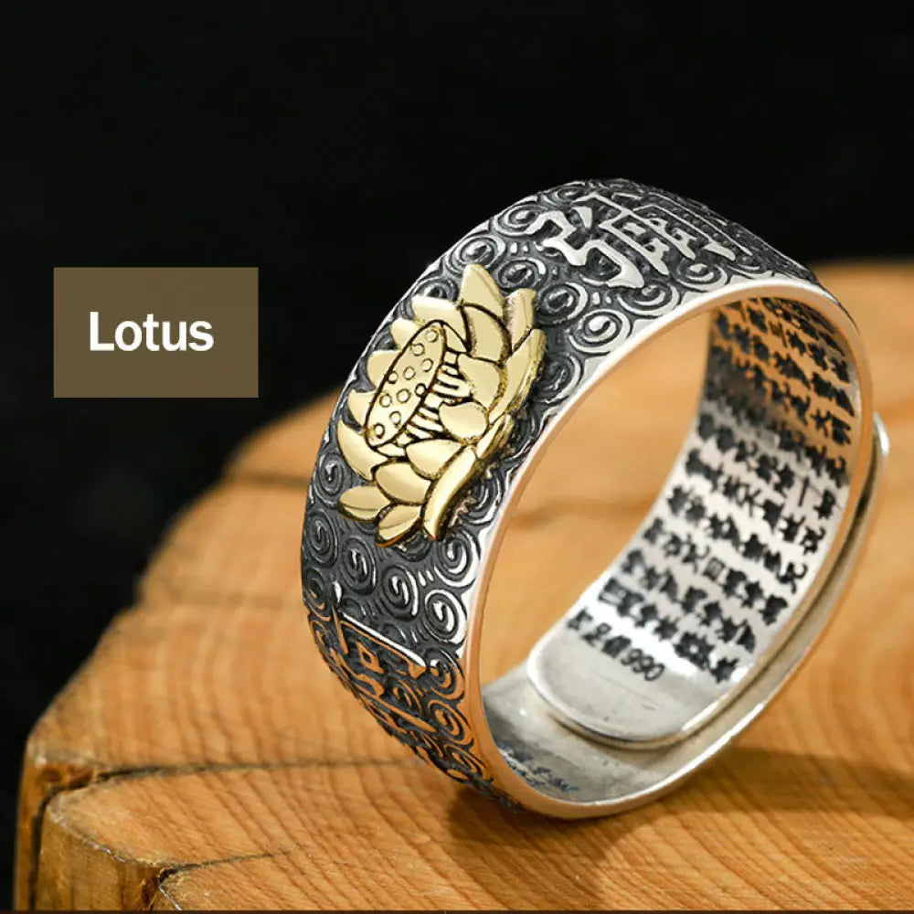 Buddha Stones Chinese Zodiac Natal Buddha Wealth Luck Adjustable Ring - BWOOOH - Lotus - Rings