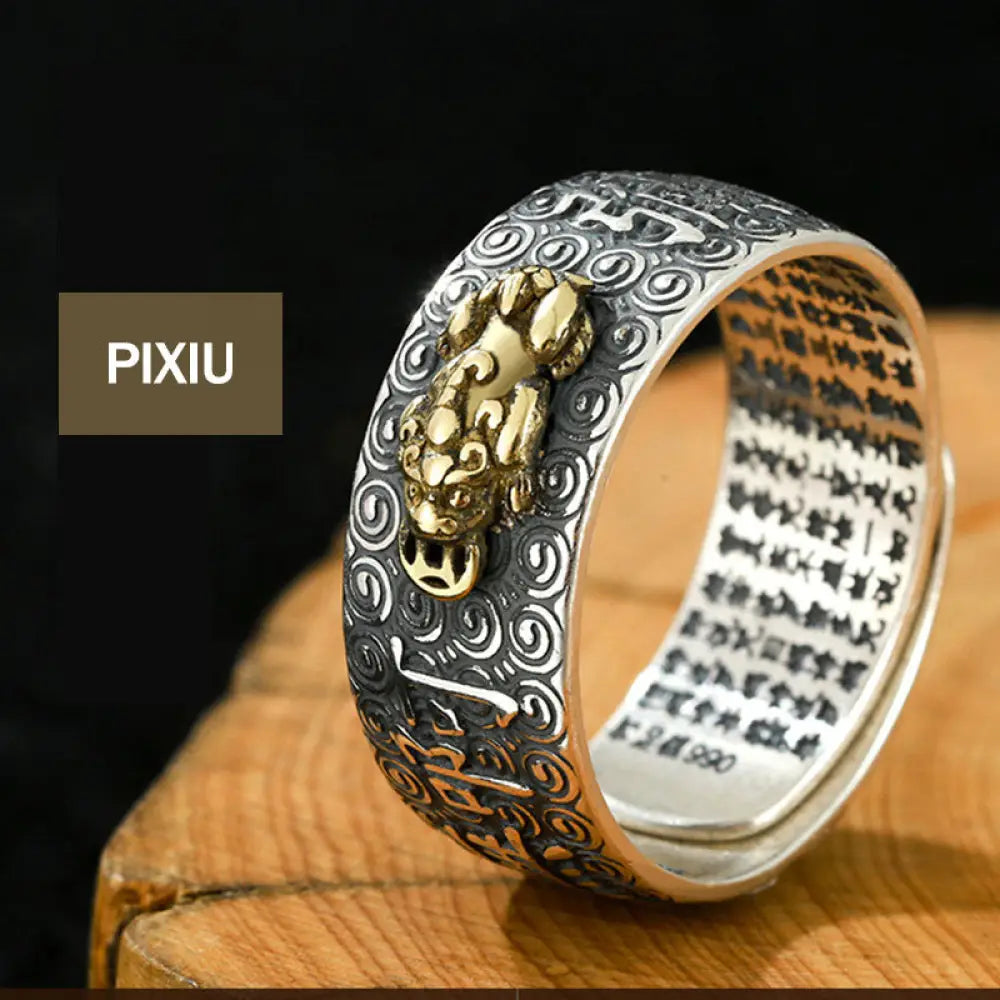 Buddha Stones Chinese Zodiac Natal Buddha Wealth Luck Adjustable Ring - BWOOOH - Pixiu - Rings