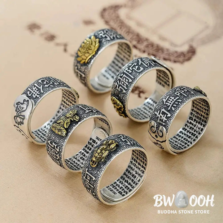 Buddha Stones Chinese Zodiac Natal Buddha Wealth Luck Adjustable Ring - BWOOOH - Rings