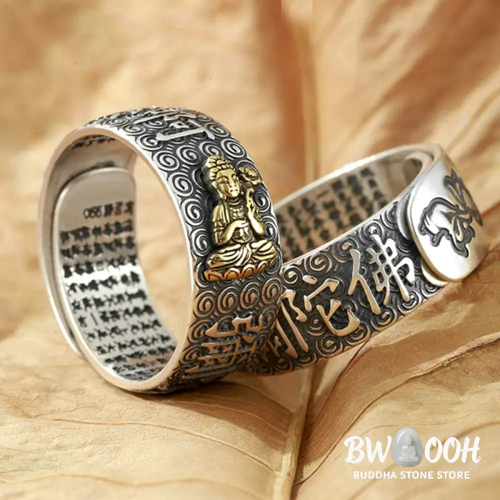 Buddha Stones Chinese Zodiac Natal Buddha Wealth Luck Adjustable Ring - BWOOOH - Rings