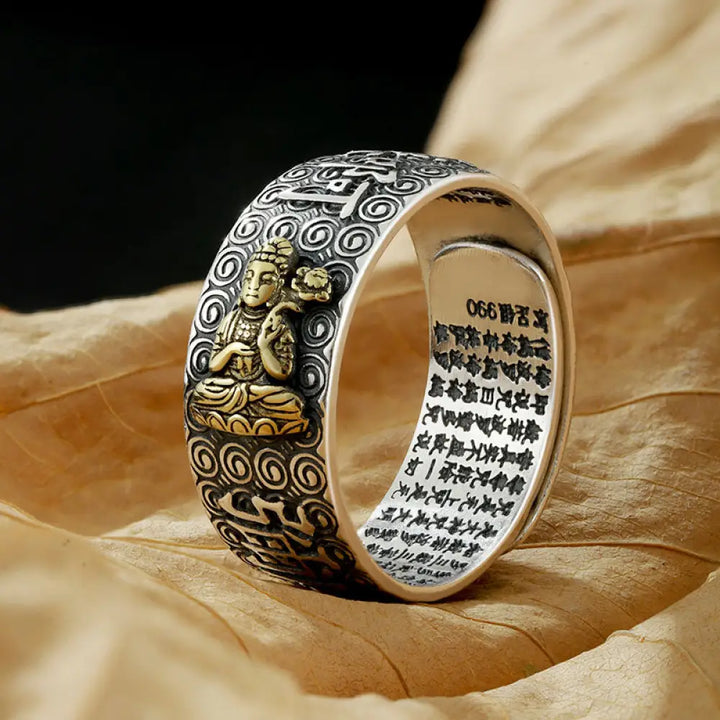 BWOOOH Chinese Zodiac Natal Buddha Wealth Luck Adjustable Ring — natural stone Tibetan bracelet for spiritual healing and ...