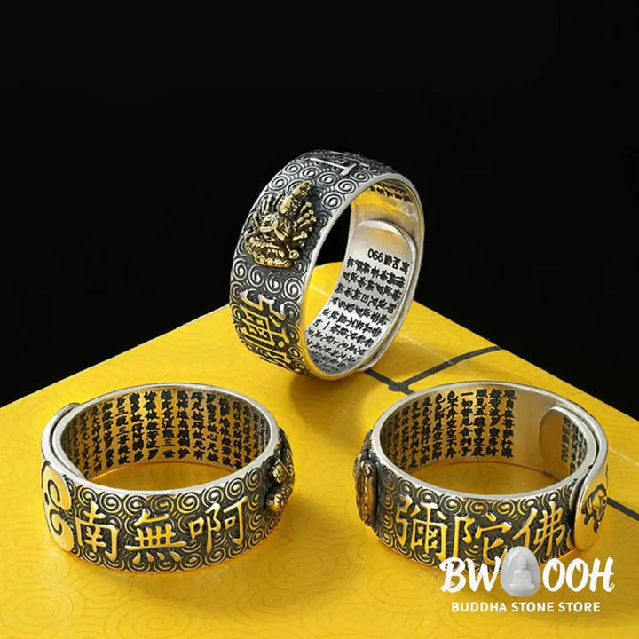 Buddha Stones Chinese Zodiac Natal Buddha Wealth Luck Adjustable Ring - BWOOOH - Rings