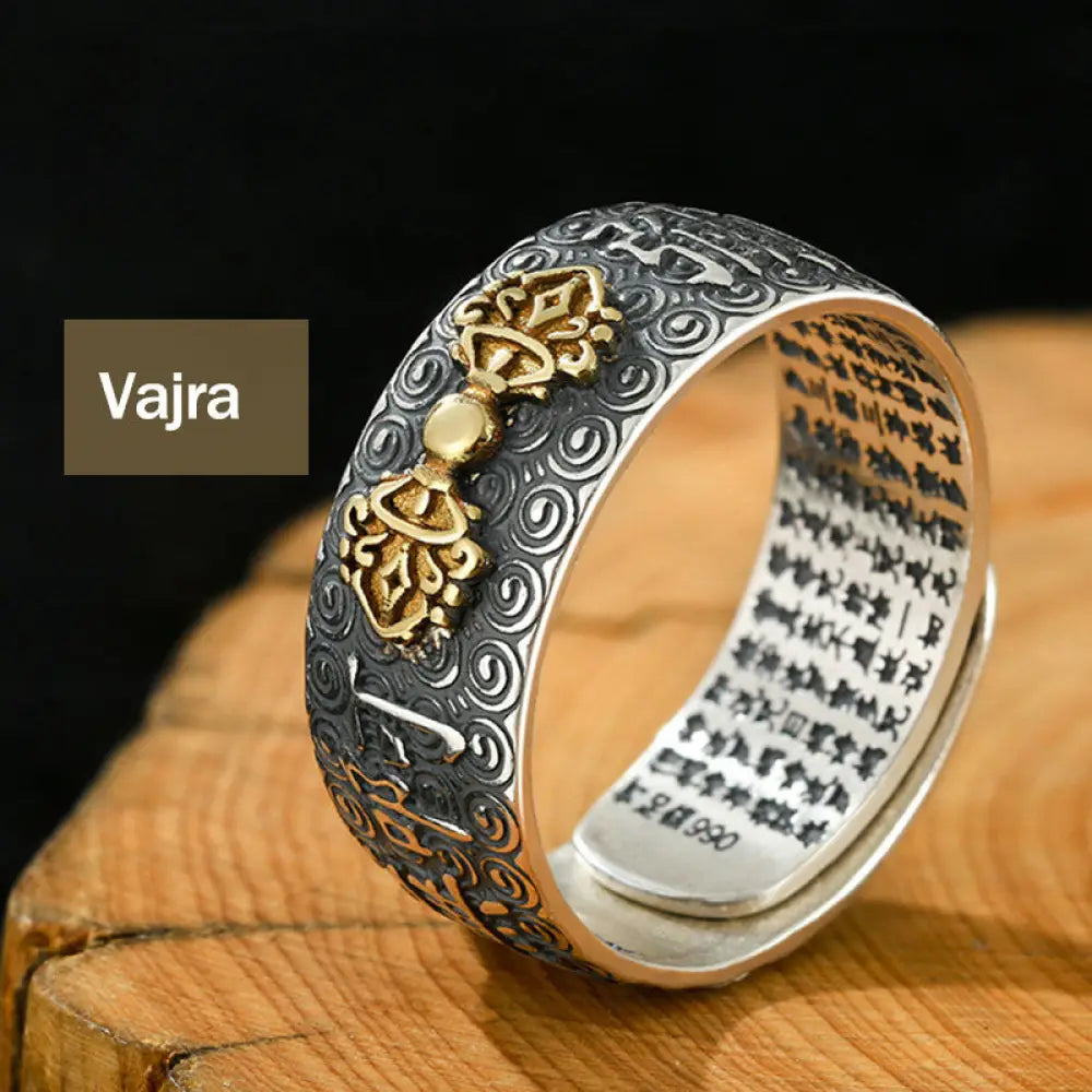 Buddha Stones Chinese Zodiac Natal Buddha Wealth Luck Adjustable Ring - BWOOOH - Vajra - Rings